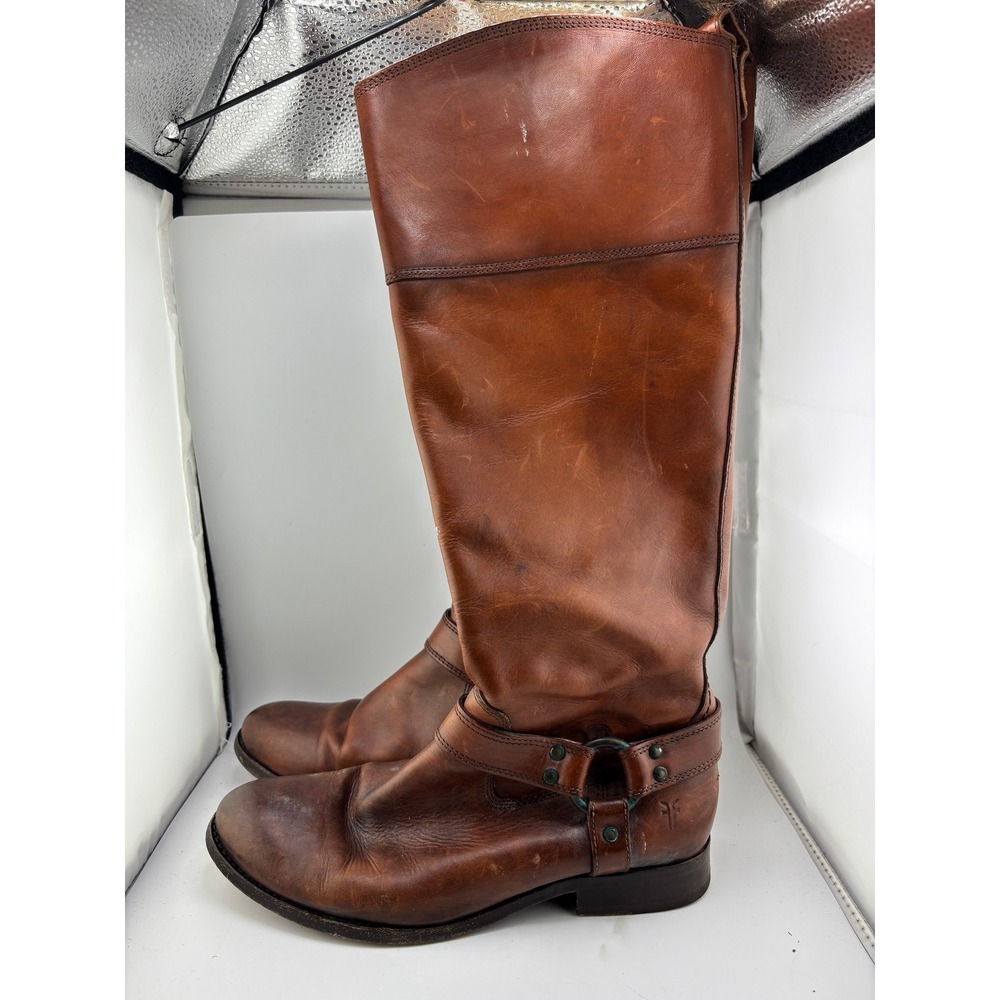Frye Melissa Harness Cognac Brown Leather Tall Riding Boots 76927 Womens 8.5 B